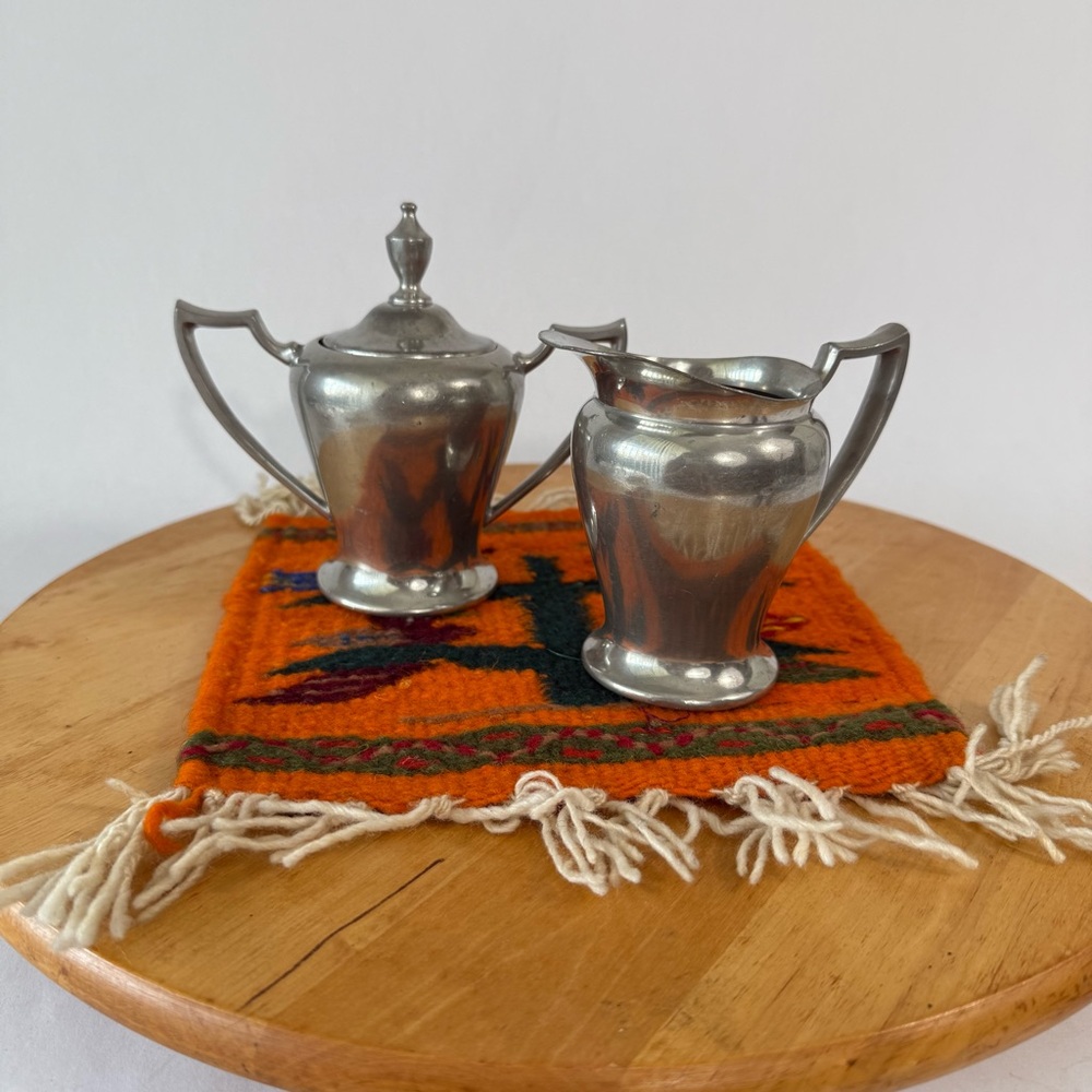 Vintage 1970s Paul Revere Pewter Sugar Bowl w/ Lid and Creamer Neoclassical